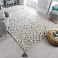 MED - X LARGE 100% HAND TUFTED WOOL NAPPE THICK PILE RUSTIC RUGS WITH TASSELS