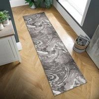 Marbled Rug Runner Silver Modern Abstract