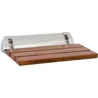 Bathex Distinction Teak Wood Slatted Shower Seat W Mirror Polish Stainless Steel Backplate, Multi
