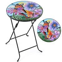 Garden Table Round Glass Top Folding Outdoor Patio Decoration Butterfly Christow