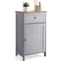 CHRISTOW Grey Bathroom Storage Cabinet with Bamboo Top, Free Standing Unit with Cupboard and Drawer (77cm x 43cm x 34cm)