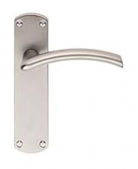 Caldew Door Handles on Backplate - Latch - Satin Chrome