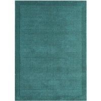 Asiatic Carpets York Hall Runners in Teal Blue Plain Deep Soft Wool Bordered Mat
