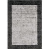 Asiatic Carpets Blade Bordered Rugs Charcoal Silver Soft Velour Viscose Carpets