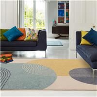 Muse Modern Retro Geometric Stripes Orange, Grey Black and Blue Multi Bright Colours Rug (Blue, 80x150cm (2/'6"x5/'0"))