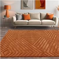 Hague Orange Shaggy Rug Wool Modern Large Area Geometric Living Room Rug