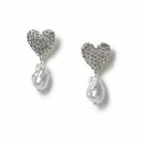 Freedom Silver Pave Pearl Heart Stud Earrings