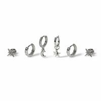 Freedom Silver Star Moon Pack of 6 Earrings