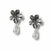Freedom Silver Flower Pearl Drop Earrings