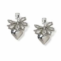 Freedom Silver Gunmental Bow and Heart Drop Earrings