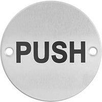 Fire door /'PUSH/' Sign, Stainless Steel, 76mm, Safety Sign with fixings