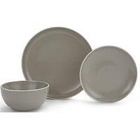 12PC  2Tone Grey  White Rim Dinner Set