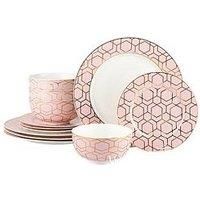 Waterside 12 Piece Tallulah Pink & Gold Dinner Set