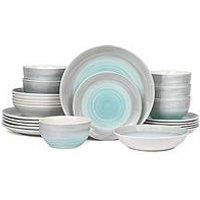 24PC BLUE & GREY SPINWASH COUPE DINNER SET