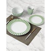 Waterside 24pc Green Split Stripe Dinner Set, Green