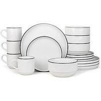 16PC Stackable White with Black Rim Dinner Set