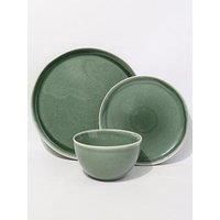 12pc Reactive Glaze Green Lipped Dinner Set