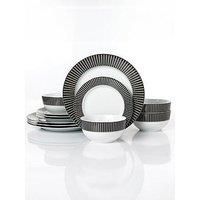 12pc Belmont Black Stripe Dinner Set