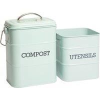 Living Nostalgia Compost Bin and Utensil Pot Set Vintage Blue