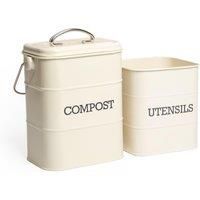 Living Nostalgia Stainless Steel Compost Bin and Utensil Pot Set Antique Cream