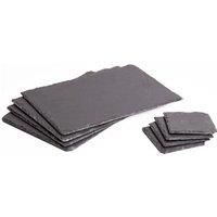 Artesa Slate Placemats 30 cm x 20 cm and Coasters Set, Stone Board Mats, Black