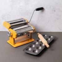 KitchenCraft Bundle Set of Pasta Maker and Non-Stick Ravioli Mould Set- Yellow