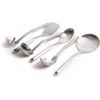 6pc Premium Stainless Steel Utensil Set with Slotted Spoon, Slotted Turner, Cooking Spoon, Ladle, Pasta Server & Strainer