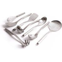 8pc Stainless Steel Utensil Set with Slotted Spoon, Turner, Cooking Spoon, Ladle, Pasta Server, Strainer, Whisk & Fish Slice