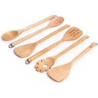 6pc Eco-Friendly Birchwood Utensil Set with Basting Spoon, Slotted Spoon, Short Turner, Solid Turner & Pasta Server
