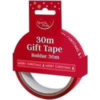 Eurowrap Merry Christmas Red Printed Gift Sticky Tape – 30m Roll, Decorative Holiday Wrapping Adhesive for Presents, Xmas Crafts, Party Decorations, Festive Red and White Packaging Tape for Gift Wrap