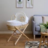 Clair de Lune | Dimple Palm Baby Moses basket & Sturdy Folding Stand | Bundle Inc Adjustable Hood, Padded liner, Carry Handles, Coverlet, Stand and Hypoallergenic Fibre Mattress | Nursery Essentials