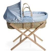 Clair de Lune Dimple Palm Moses Basket in Blue & Natural Folding Stand - Blue