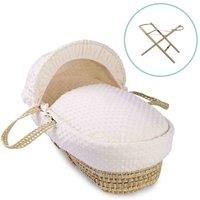 Clair de Lune Dimple Palm Moses Basket in Cream & Natural Folding Stand - Cream