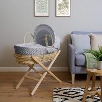 Clair de Lune | Dimple Palm Baby Moses basket & Sturdy Folding Stand | Bundle Inc Adjustable Hood, Padded liner, Carry Handles, Coverlet, Stand and Hypoallergenic Fibre Mattress | Nursery Essentials