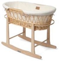 Clair de Lune Organic Natural Wicker Moses basket Cream Rocking Stand & Sheet