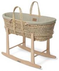 Clair de Lune Organic palm Moses basket in Sage with Rocking Stand and Sheet