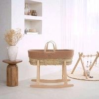 Clair De Lune Organic Moses Basket Knitted - Biscuit - With Natural Rocking Stand