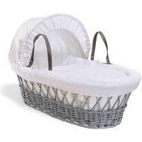 Clair de Lune Waffle Grey Wicker Moses Basket - White