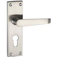 Smith & Locke Long Victorian Fire Rated Euro Lock Door Handles Pair Satin Chrome (7169P)