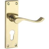 Smith & Locke Long Victorian Fire Rated Euro Lock Door Handles Pair Polished Brass (7101P)
