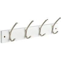 Decorails 4 Satin Nickel Ribbed Hat & Coat Hooks on White Board