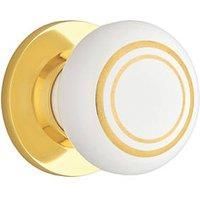 Designer Levers - Ceramic Round Door Knob - Polished Brass - 1 Pair - Fixings Included - 60mm Diameter - Interior Use