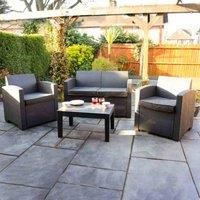 groundlevel Luxury Curved Arm 4 Pc Outdoor Rattan Sofa Set, Black With Dark Grey or Natural Cushions, Weatherproof, Easy To Build, Free Cover Included !