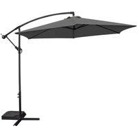 Groundlevel 3M Garden Banana Parasol Umbrella Sunshade With FREE Parasol Cover, Polyester Canopy Iron Frame With Crank System - Grey
