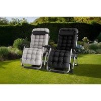 Extra Wide Reclining Sun Lounger - Steel Frame, Foldable, Padded Cushion, 1 Or 2 Pack - Grey Or Black