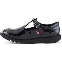 Kickers Kick T-Bar Classic Kids Back to School Shoes in Black & Patent Black