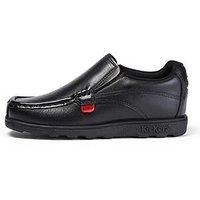 Kickers FRAGMA SLIP Boys Leather Formal Slip On Moccasin School Shoes Black