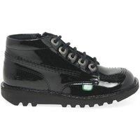 Kickers Kick Hi Zip Patent School Shoes, Black, 2 UK Child