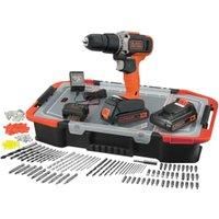 Black & Decker Black & Decker 18V Lithium Ion Combi Hammer Drill With 2 Batteries 165 Accessories With Kitbox
