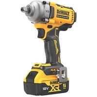 DEWALT DCF892P2T 18V XR Brushless 1/2" High Torque Wrench + 2 x 5Ah Batteries, Yellow